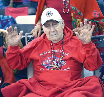 Emmett Oliver at a 2013 Canoe Journey event. ()