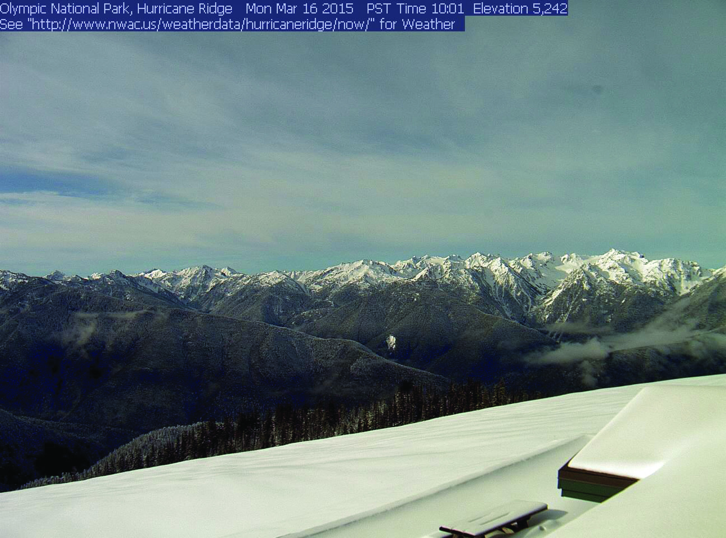 The view from Hurricane Ridge shows a blanket of snow Monday. (National Park Service)