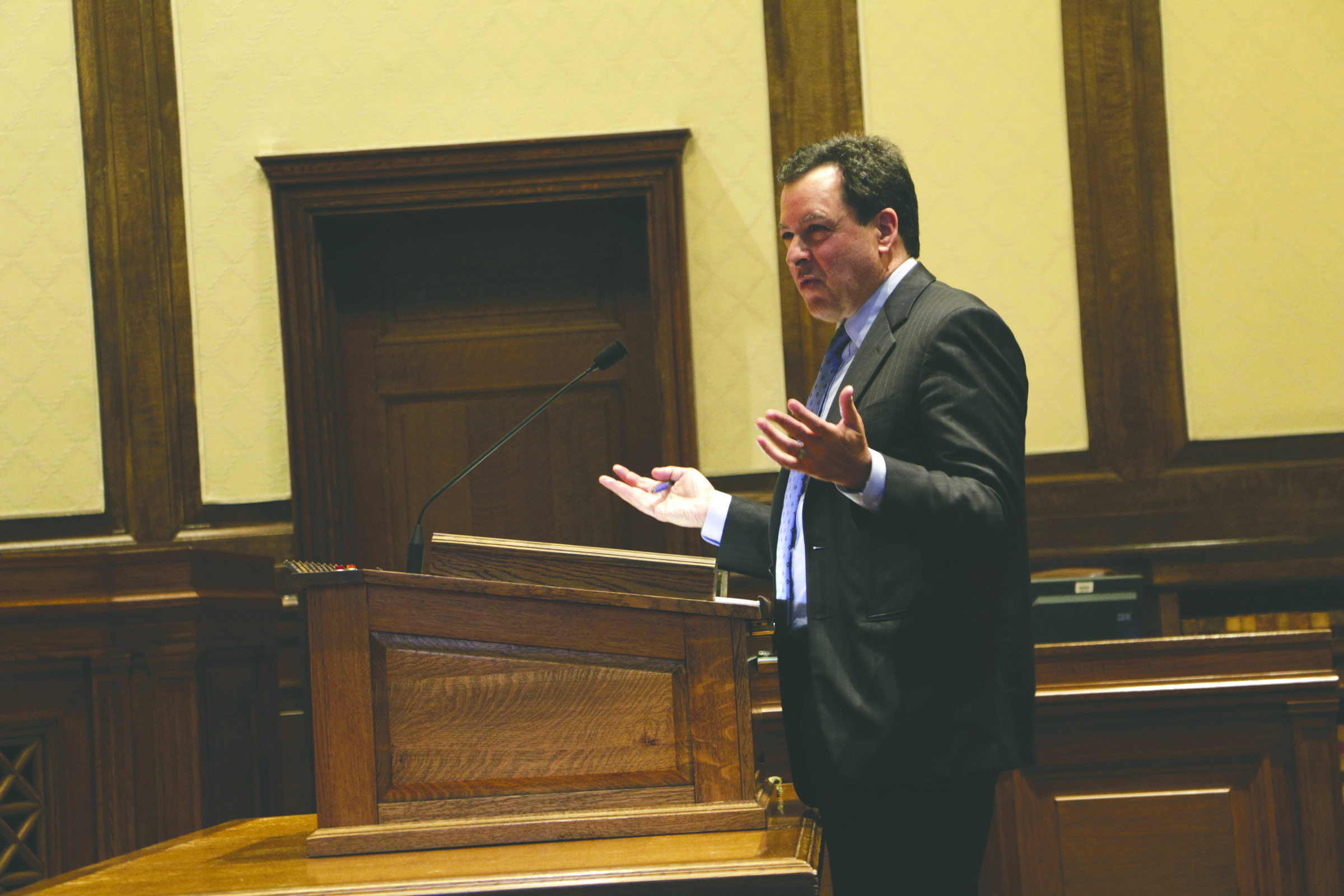Attorney Paul Lawrence addresses the Washington Supreme Court on Tuesday in Olympia. — The Associated Press ()