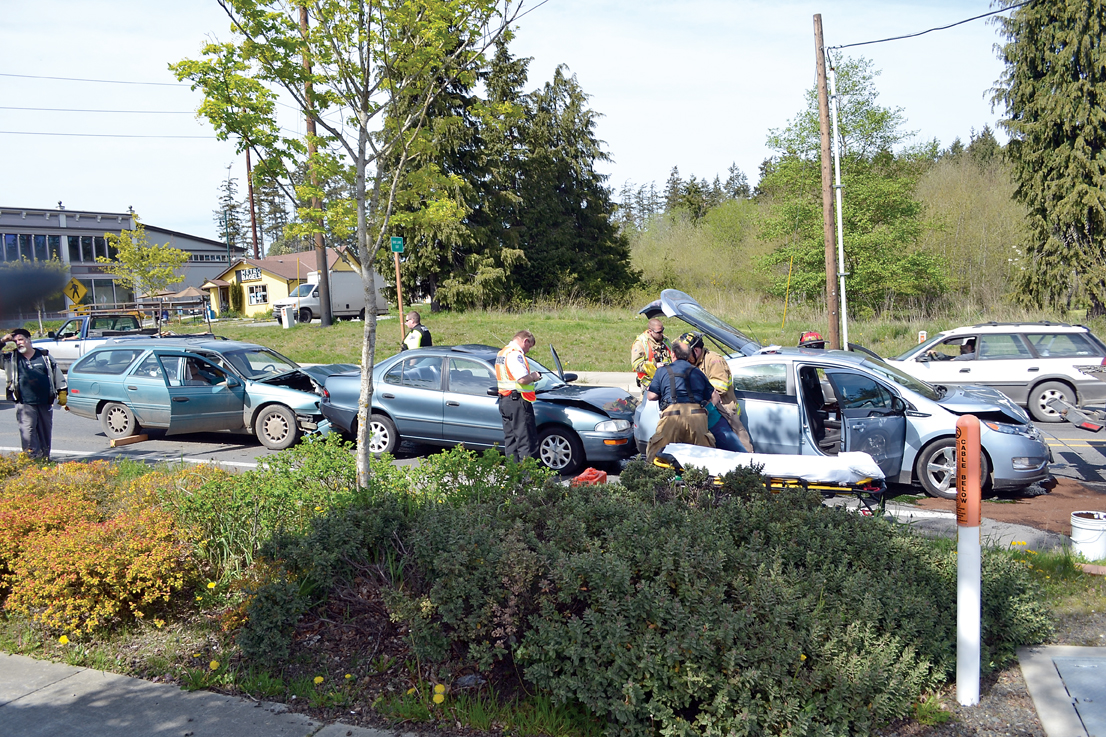 A four-vehicle wreck slowed traffic on Sims Way in Port Townsend on Friday afternoon. — East Jefferson Fire-Rescue ()