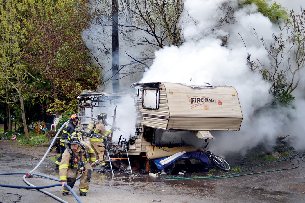 A recreational vehicle in Port Hadlock blew up Thursday just after the occupant stepped out. (Bill Beezley/East Jefferson Fire-Rescue)