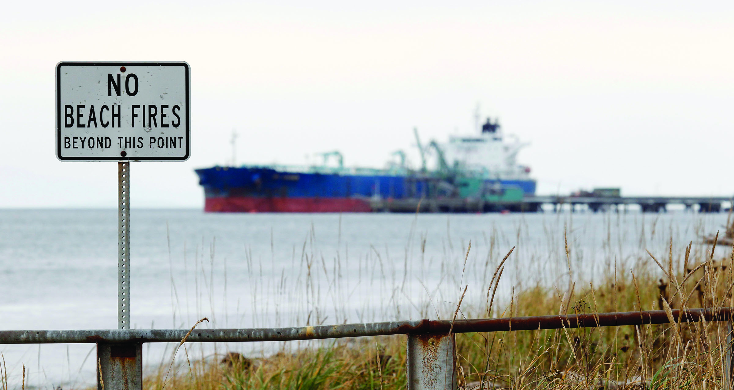 A ship is seen moored in 2012 at a BP oil refinery in the Strait of Georgia just beyond the location of a proposed coal exporting terminal in Ferndale. The U.S. Army Corps of Engineers on Monday denied a permit to a $700 million project to build the nation’s largest coal-export terminal in northwest Washington state. — The Associated Press ()