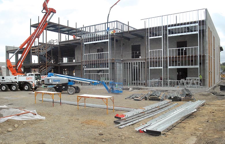 Construction continues on a new medical office building being built by Olympic Medical Center at Race and Georgiana streets in Port Angeles. — Keith Thorpe/Peninsula Daily News ()