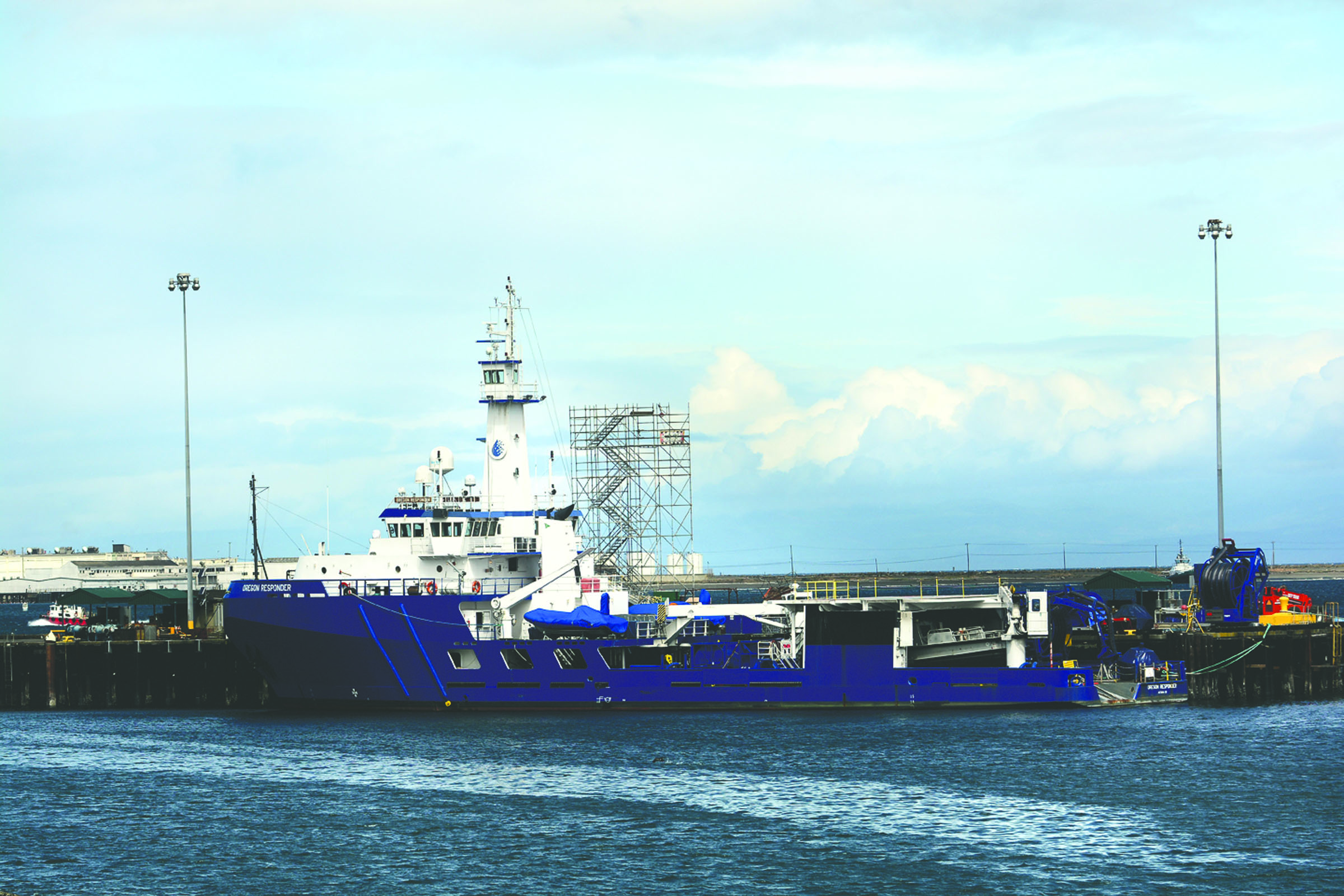 A ship is docked at Port of Port Angeles Terminal 3 on Monday. The port will advertise for bids on stormwater conveyance improvements for the terminal estimated to cost between $1.3 million and $1.6 million. (Jesse Major/Penninsula Daily News)