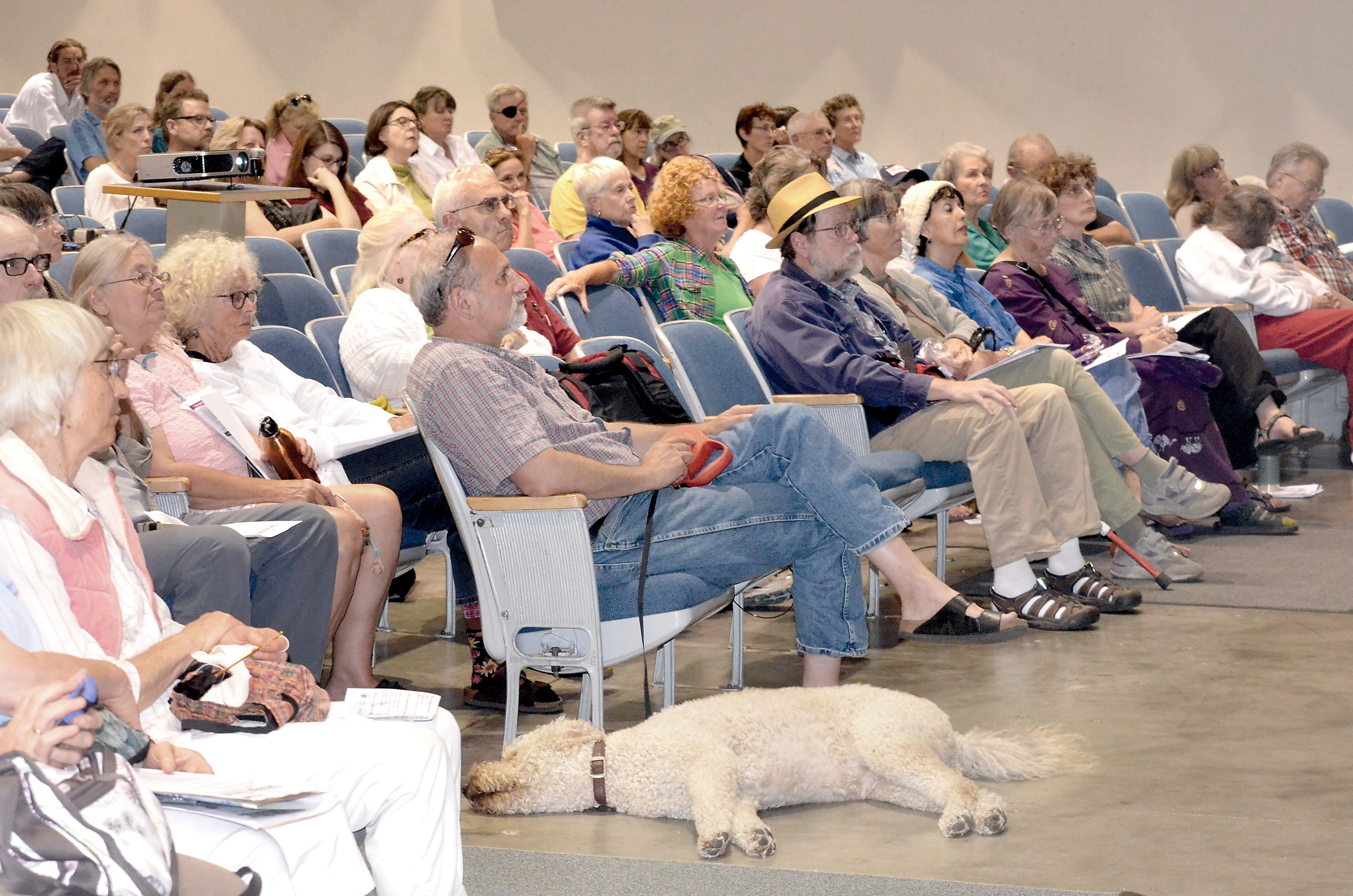 About 175 people listen to a presentation at Tuesday night's drought forum at Chimacum High School. Charlie Bermant/Peninsula Daily News