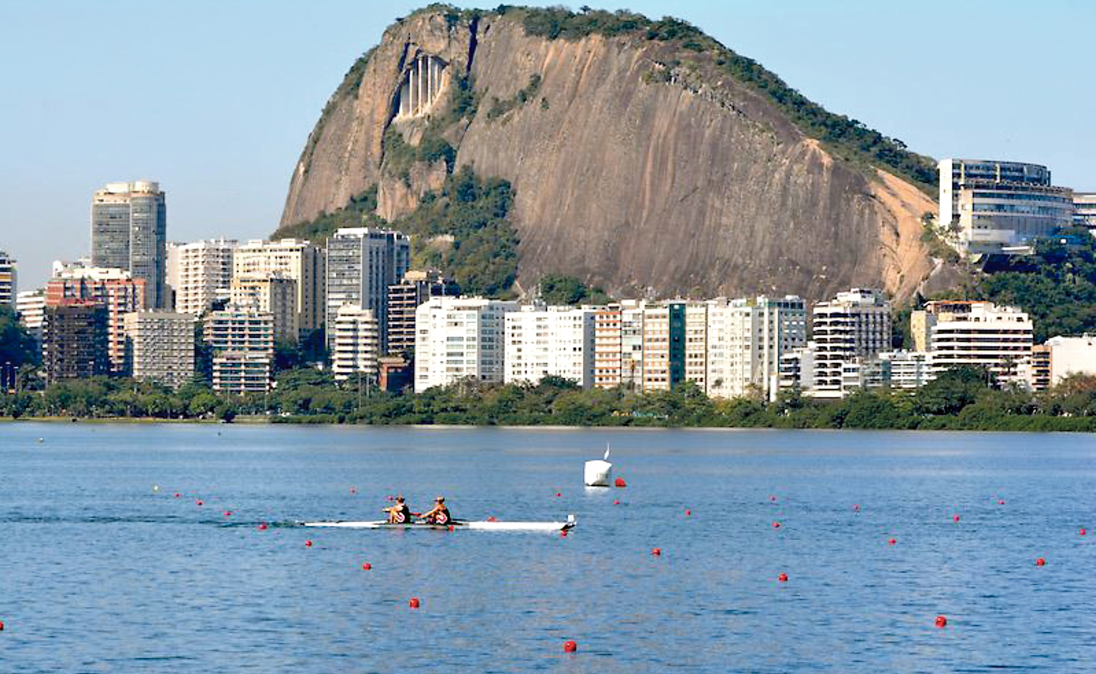 Elise Beuke of Sequim and Isabella Strickler (in boat) finished first in the B Final in the women's double sculls race at the World Junior Championships on Lagoa Rodrigo de Freitas in Rio de Janeiro