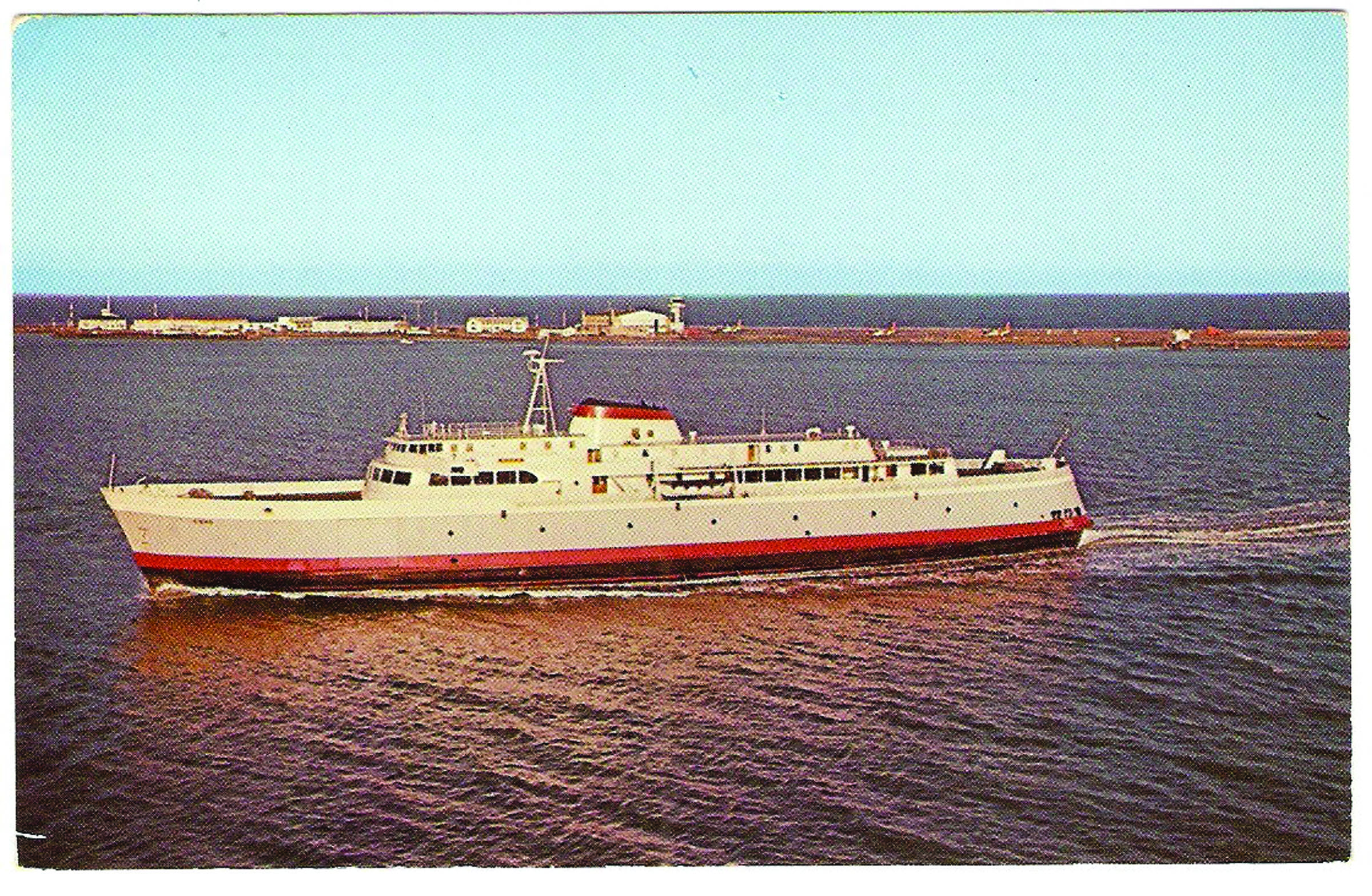 The MV Coho sails into Port Angeles Harbor in the early 1960s. — Black Ball Ferry Line