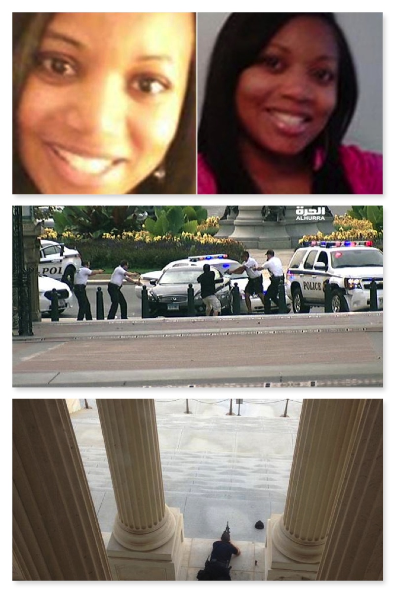 (1) Police are seeking answers on why Miriam Carey took officers on a violent car chase near the U.S. Capitol.  (2) Raw video footage of police pointing their guns at Carey. (3) A U.S. Capitol police officer falls to the ground with his gun ready after the shots spread panic through the area. The Associated Press
