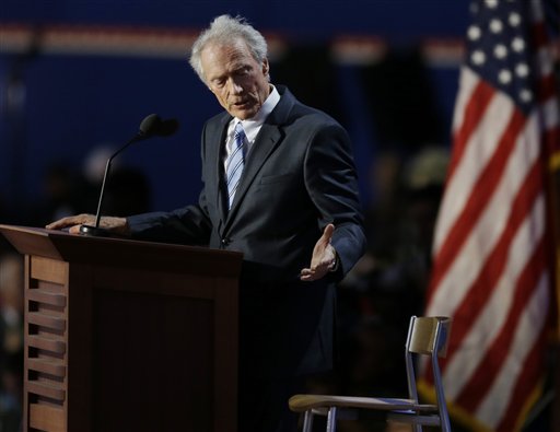 Clint Eastwood speaks to an empty chair — representing President Obama — at the Republican National Convention. The Associated Press