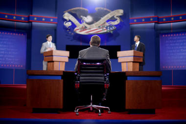 Stand-ins for moderator Jim Lehrer