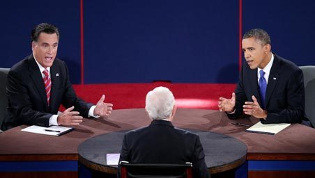 President Obama and former Gov. Mitt Romney tangled over military spending