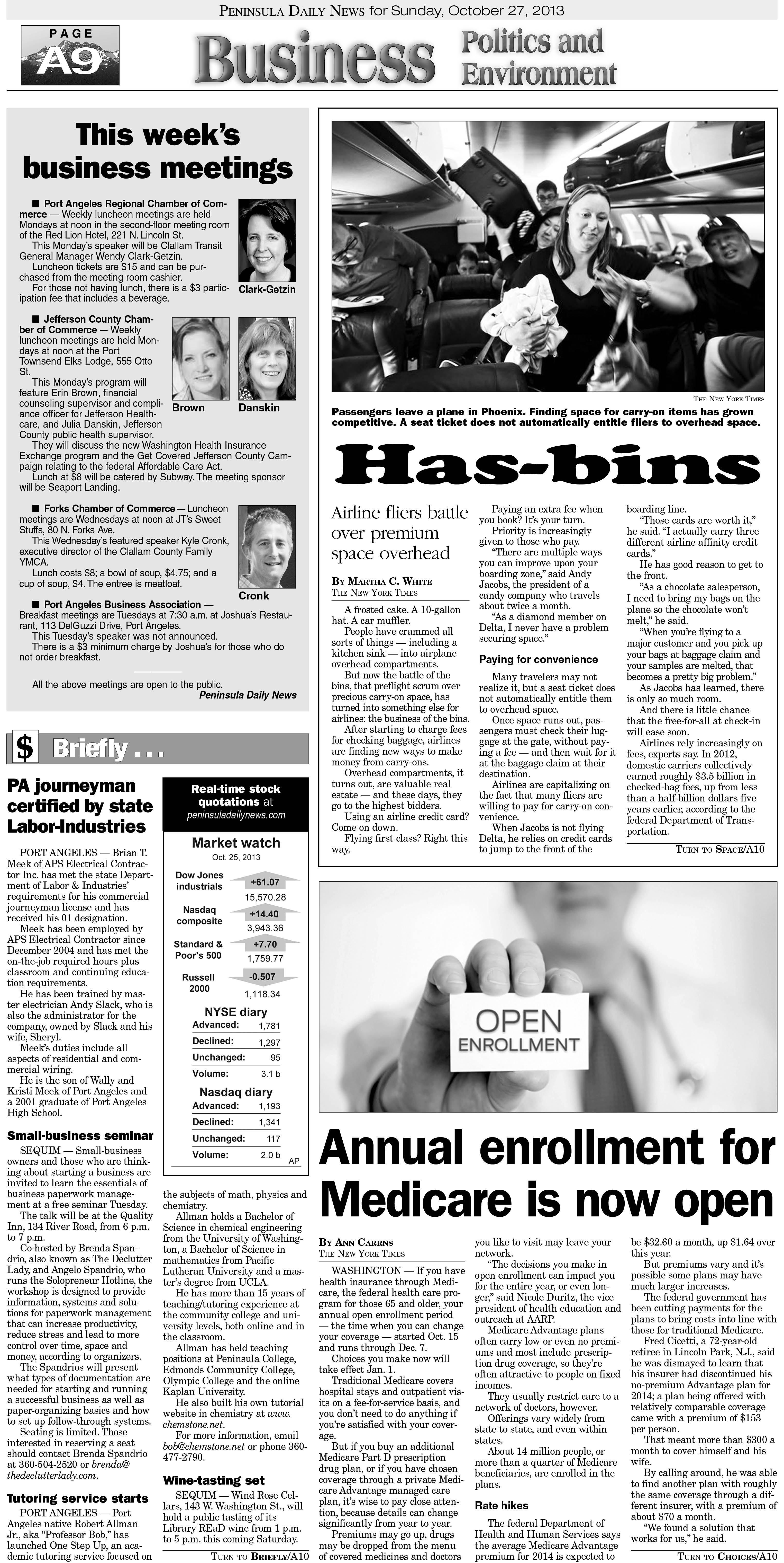 Peninsula Daily News's business-environment-politics section from Sunday (Oct. 27). (Click on photo to enlarge)