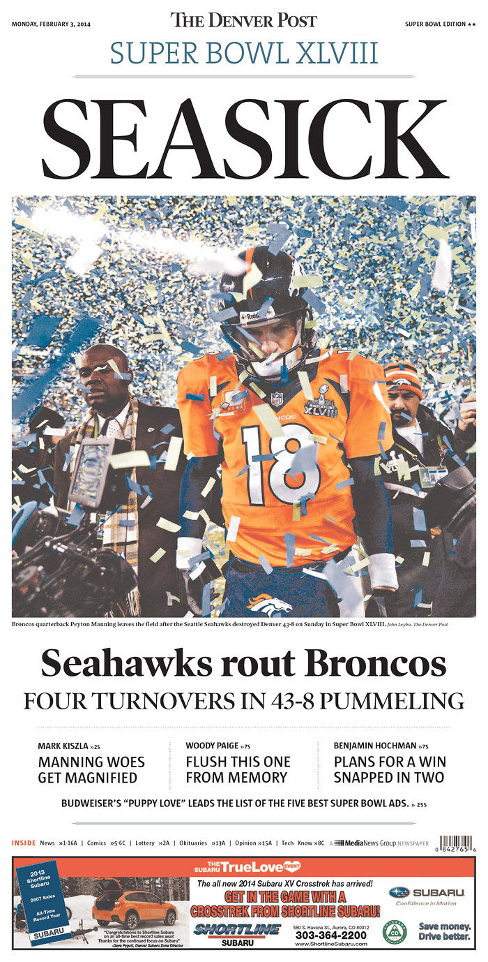 The other side of the Super Bowl story: A front page from Denver