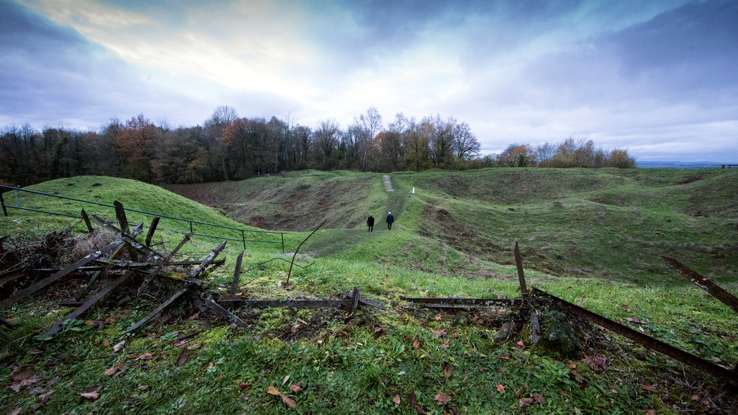Mine craters in what was once a hilltop village in the Argonne. The New York Times (CLICK on image to enlarge)