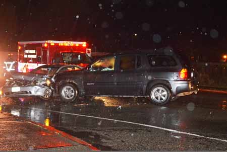 The GMC Envoy crossed the centerline and struck the Honda Civic