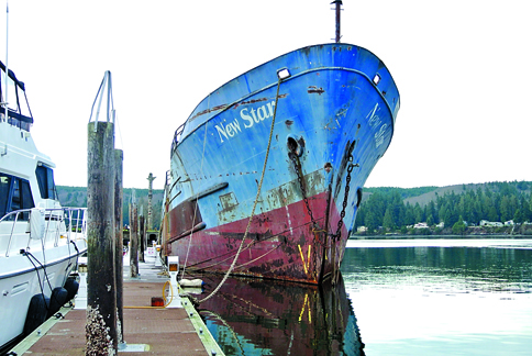 The New Star has been an unwelcome resident of Port Ludlow Marina since Oct. 1. Charlie Bermant/Peninsula Daily News