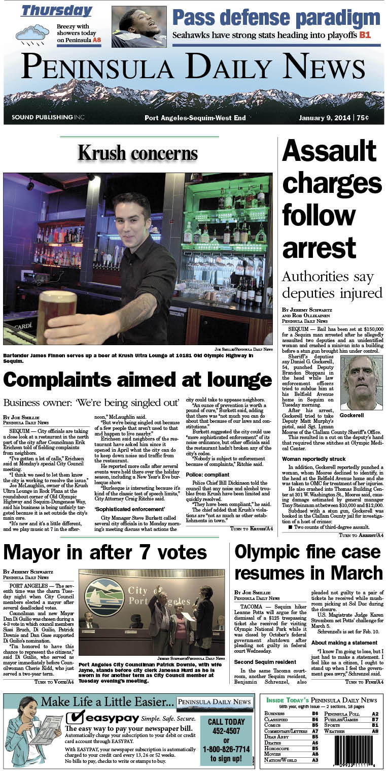 Today's front page for Clallam County readers.