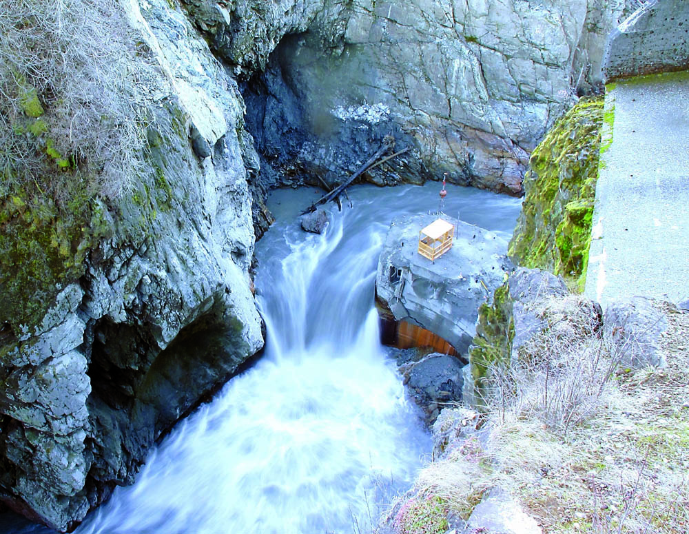 A screen grab from the remains of Glines Canyon Dam on Saturday morning. Olympic National Park