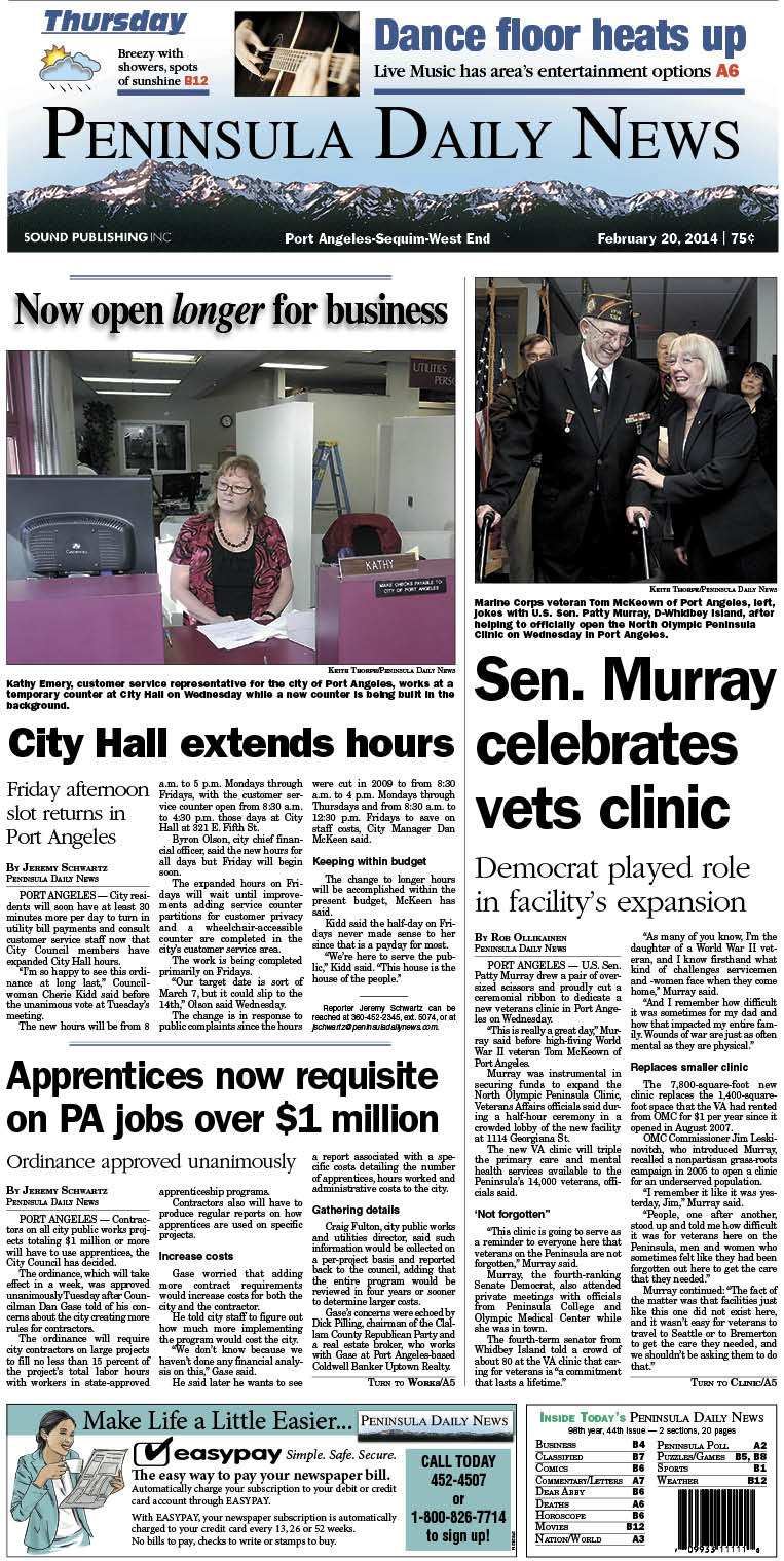 Today's front page for our Clallam County readers.