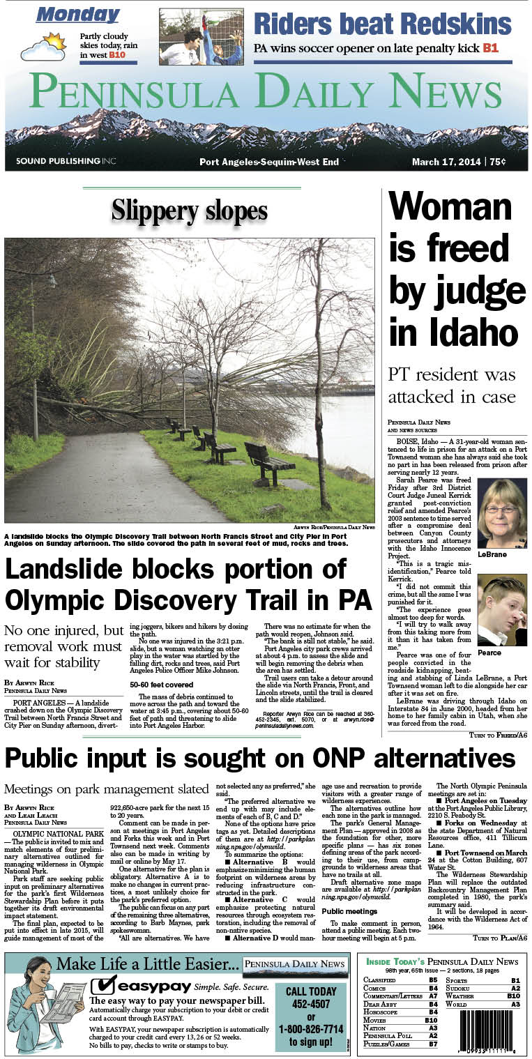Today's front page for our Clallam County readers.