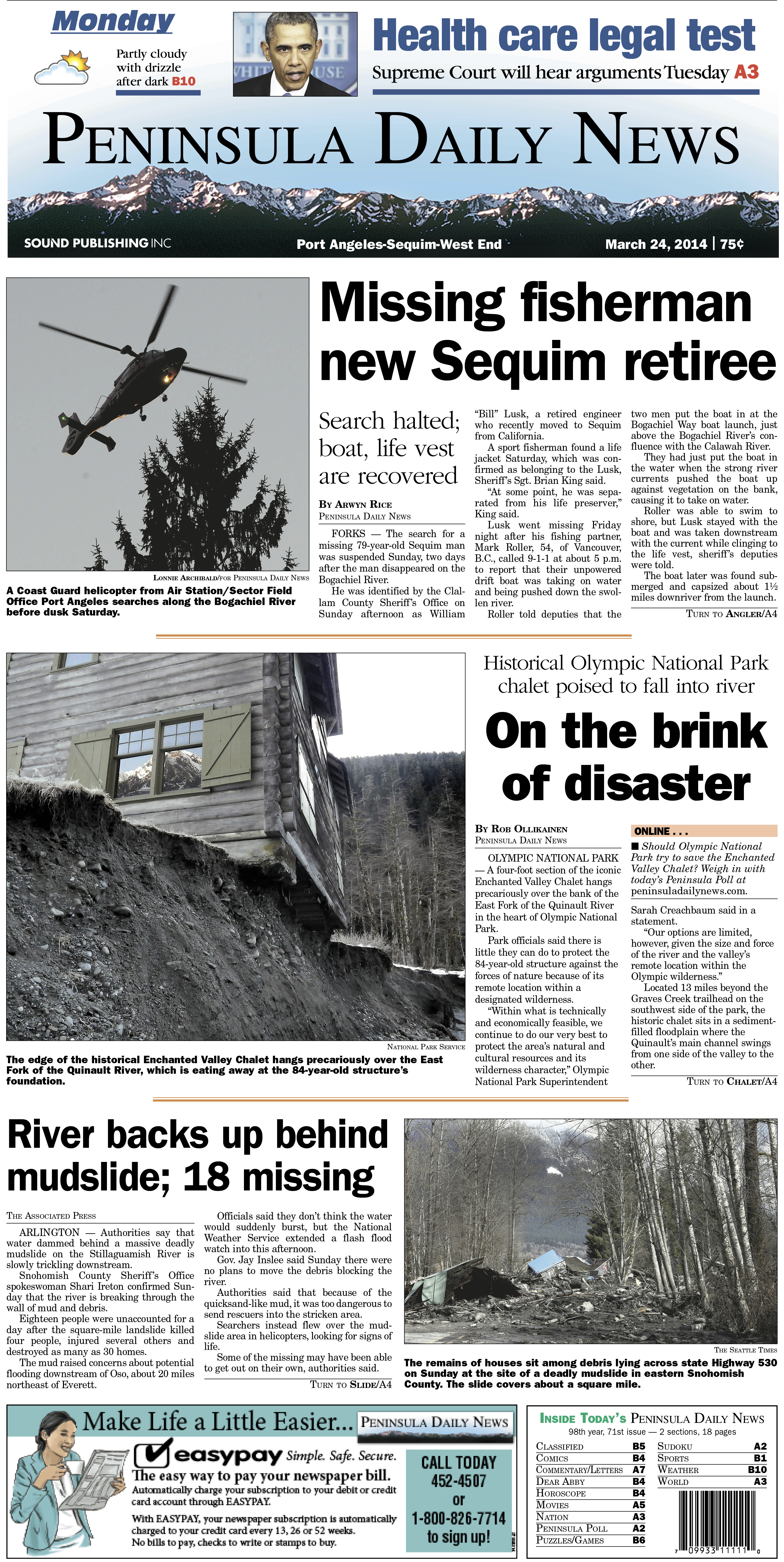 Today's front page for our Clallam County readers.