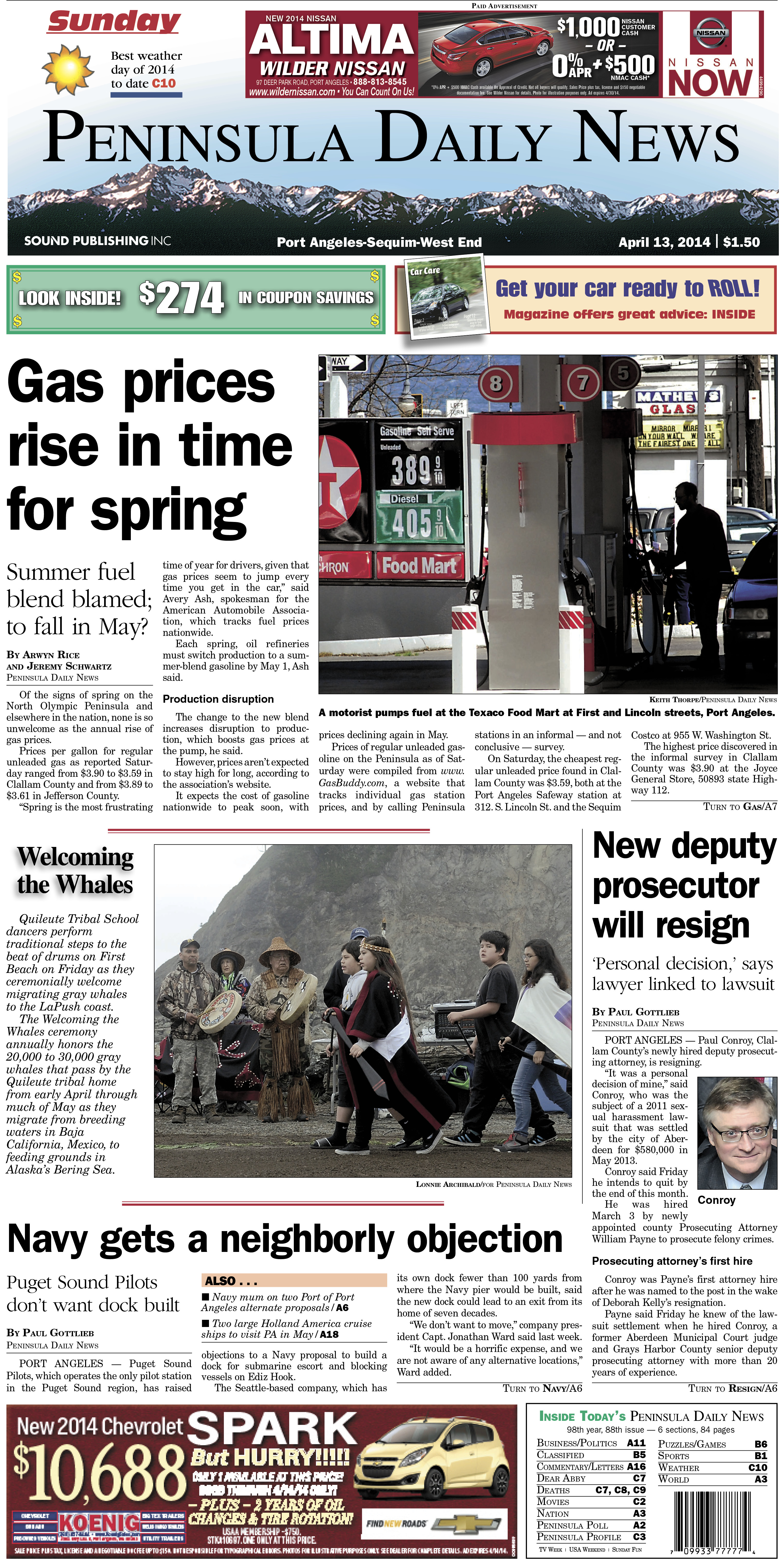 Today's PDN front page for our Port Angeles/Clallam County readers.