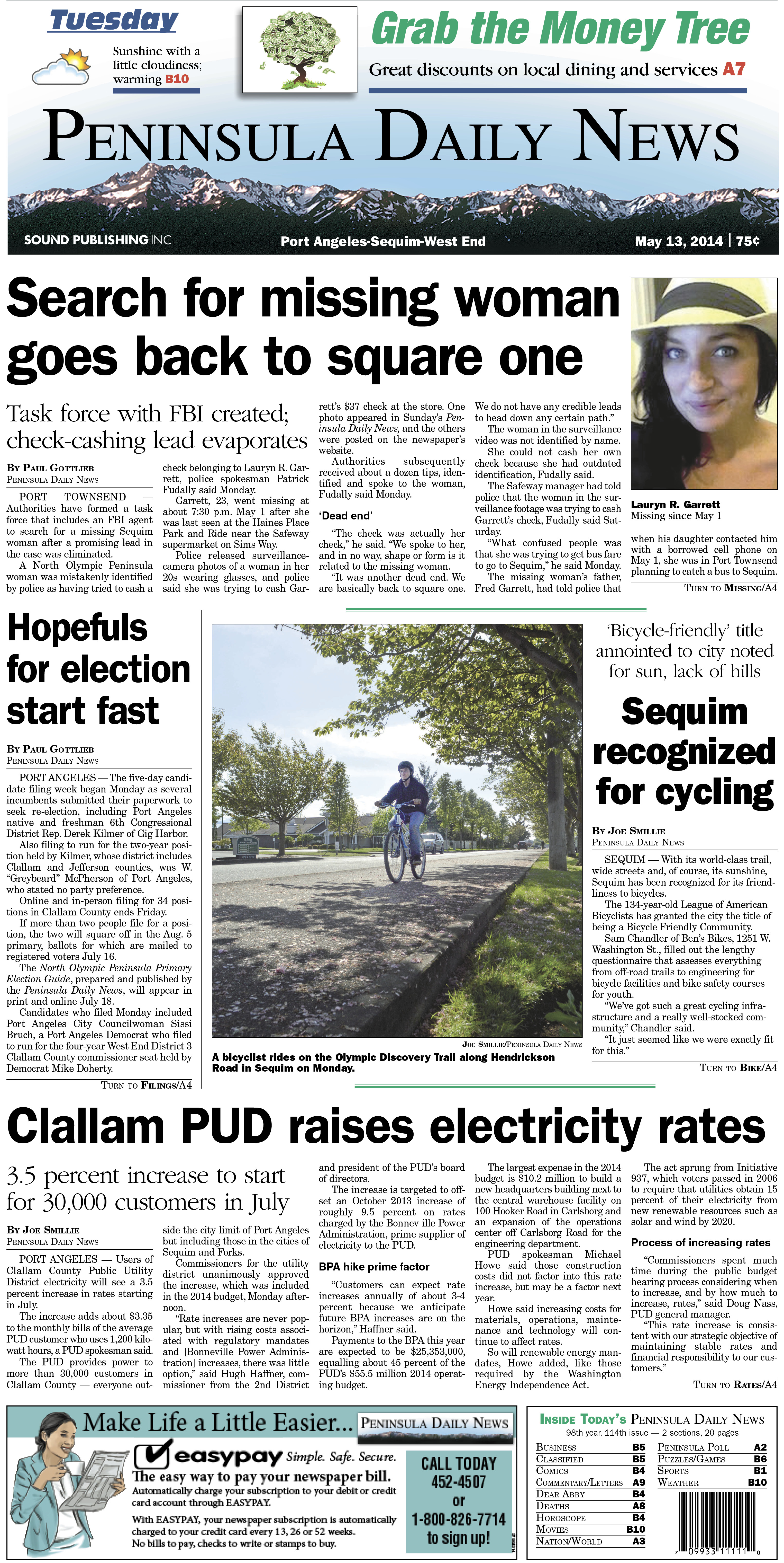 PDN's front page for today's Clallam County readers.