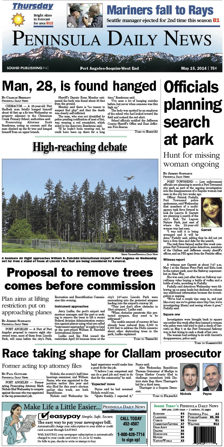 PDN's front page for today's Clallam County readers.