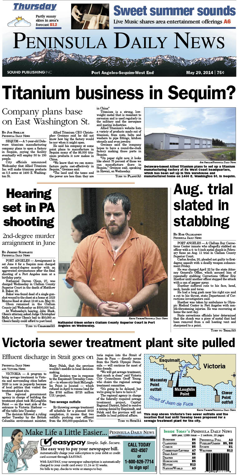 PDN's front page for today's Clallam County readers.