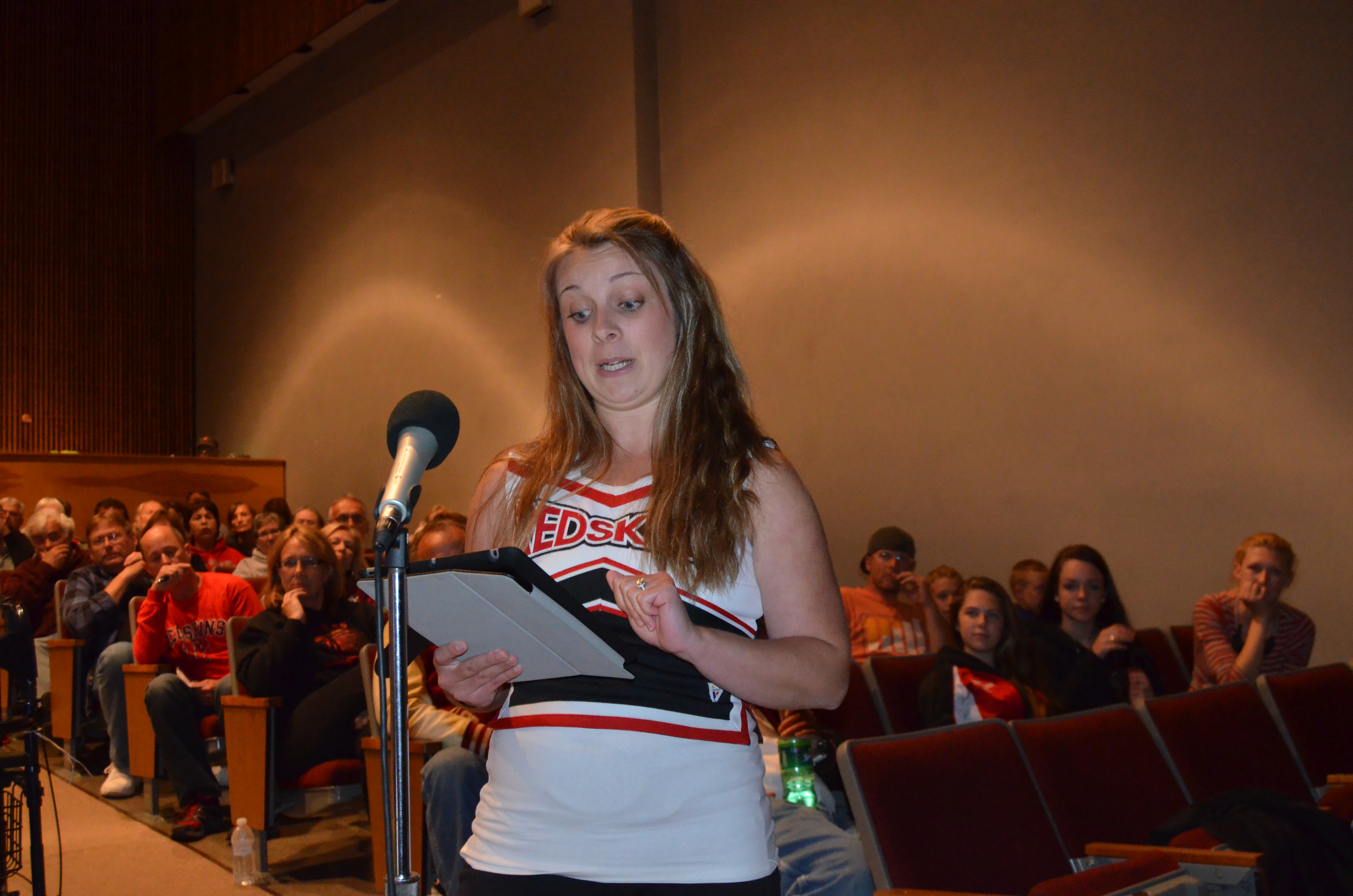 Tyese Logan was one of about 30 people who spoke out Monday in favor of retaining "Redskins" at Port Townsend High School. Charlie Bermant/Peninsula Daily News