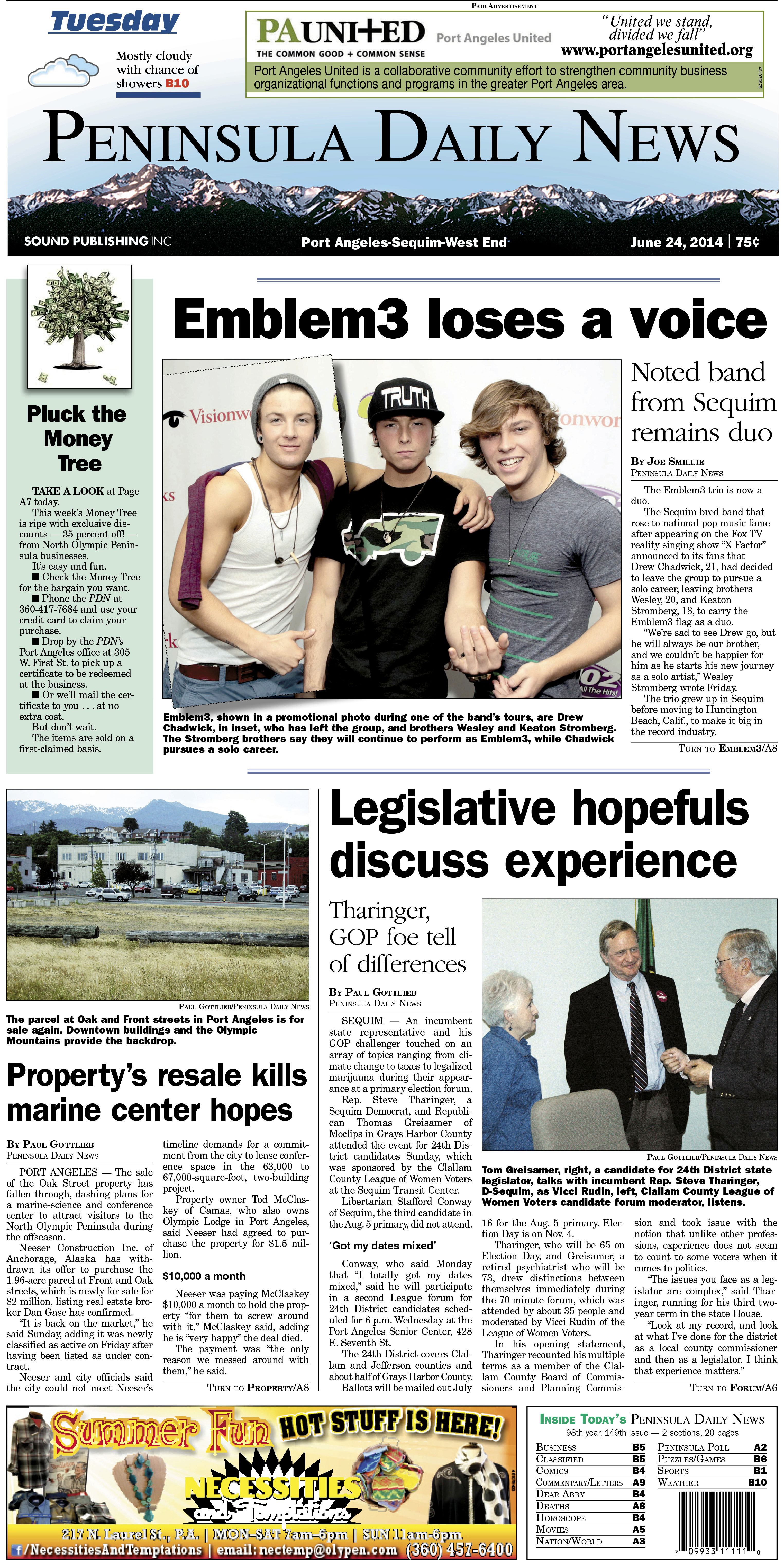PDN's front page for today's Clallam County readers.