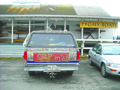 The bottle-cap truck has been garnering attention around Point Hudson. Tonight it will be parked on Water Street for the monthly Gallery Walk. Margaret McKenzie/Peninsula Daily News