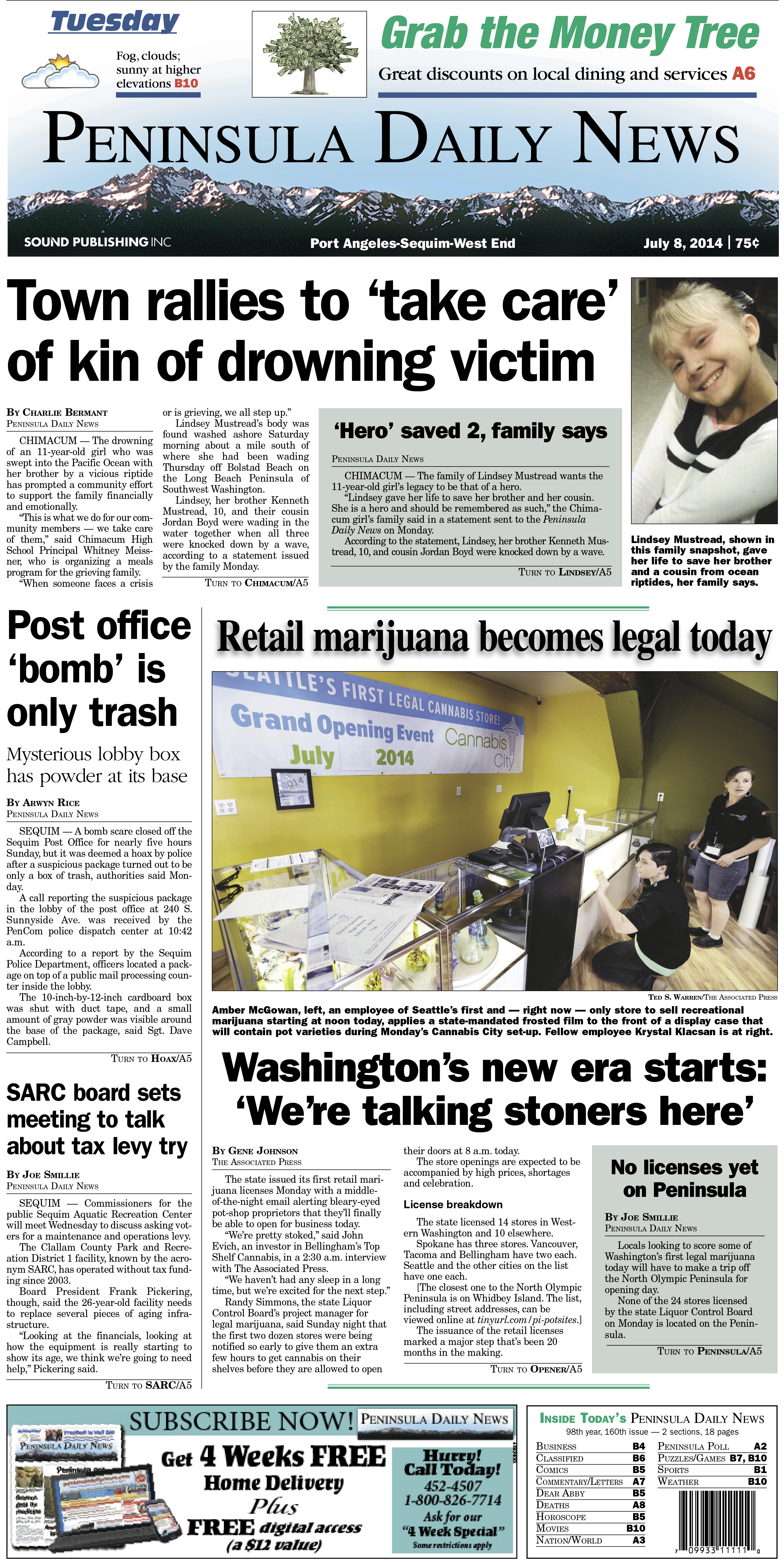PDN's front page for today's Clallam County readers. There's more inside that isn't online!