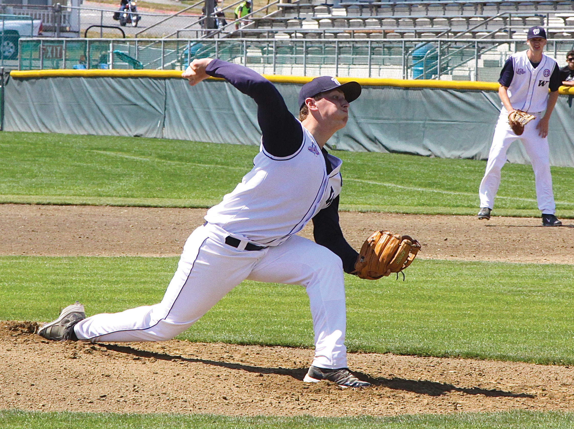 Travis Paytner of Wilder Senior pitches against Wilder Junior during the Senior Babe Ruth World Series at Civic Field. Wilder Junior won 3-2. Dave Logan/for Peninsula Daily News