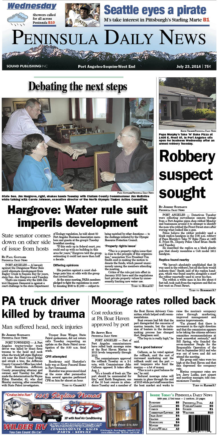 PDN's front page for today's Clallam County readers. There's more inside that isn't online!