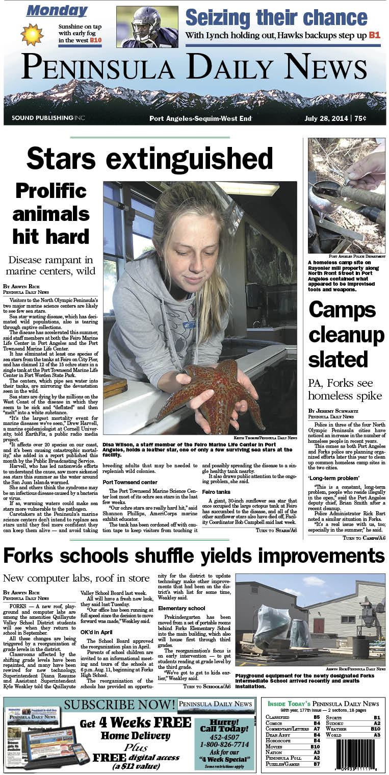 PDN's front page for today's Clallam County readers. There's more inside that isn't online!