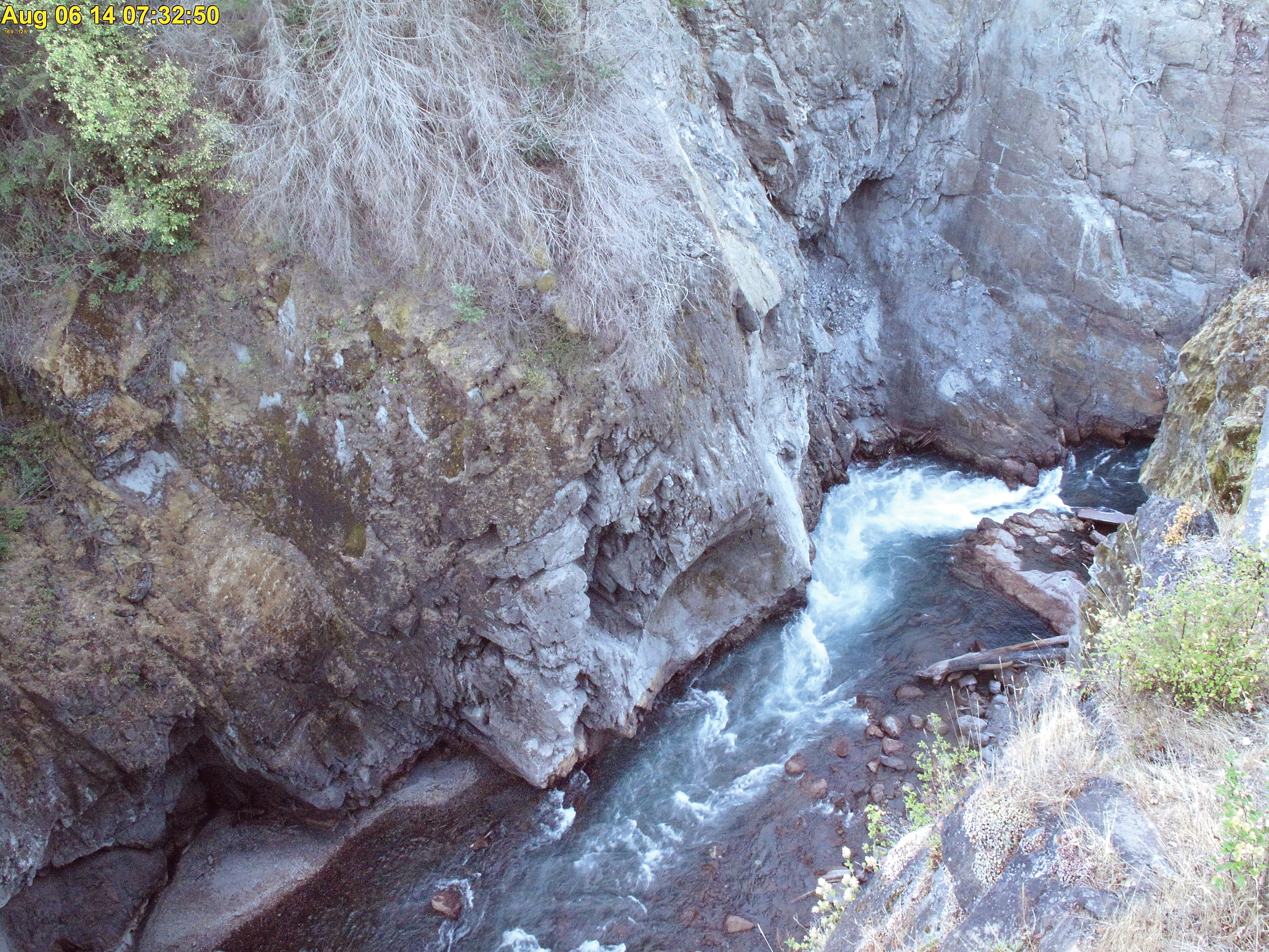 This National Park Service's webcam view from Wednesday afternoon shows a canyon back at the site of the former 210-foot-tall Glines Canyon Dam on the Elwha River. For a real-time view of the site