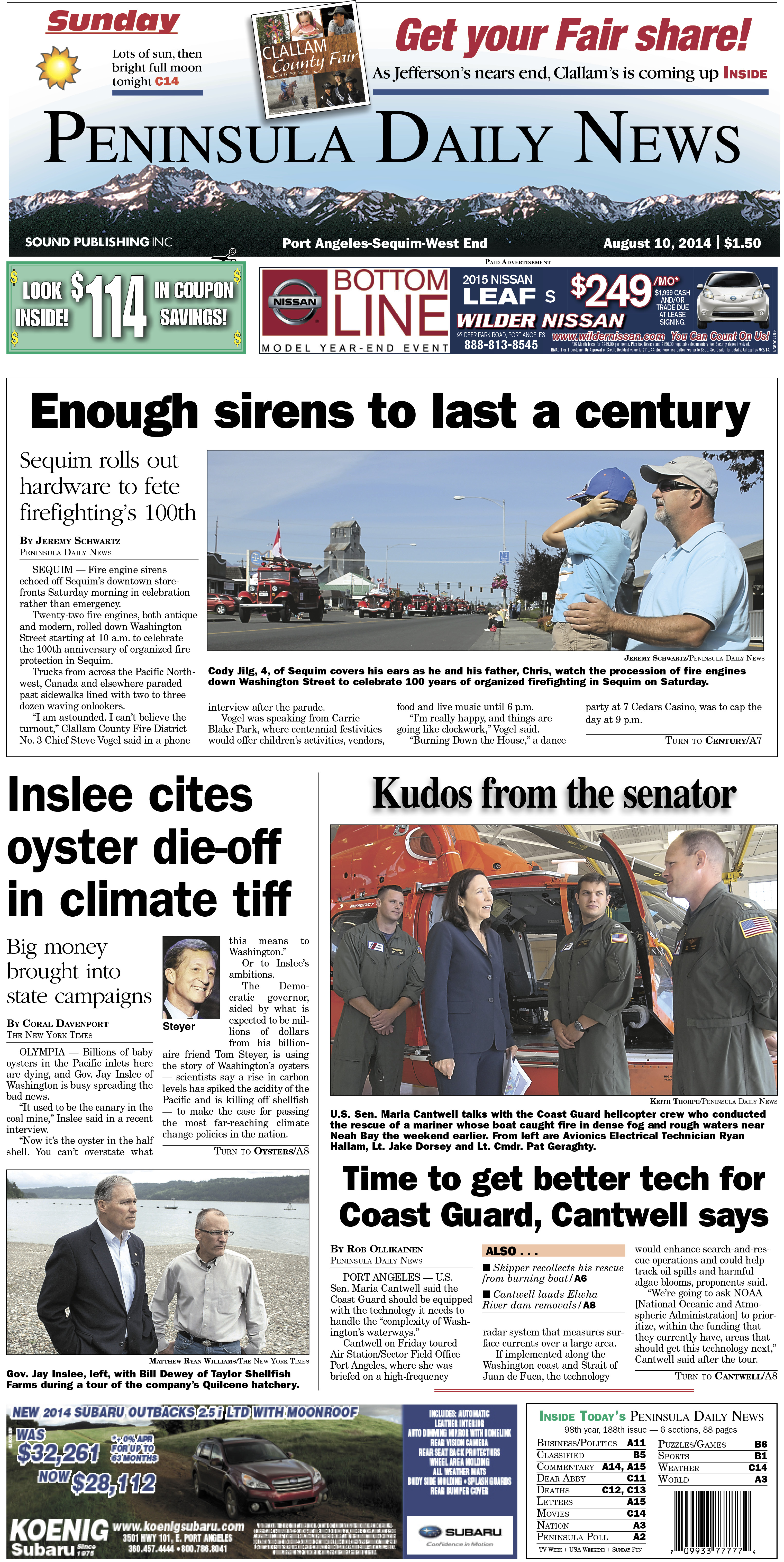 PDN's front page for today's Clallam County readers. There's more inside that isn't online!