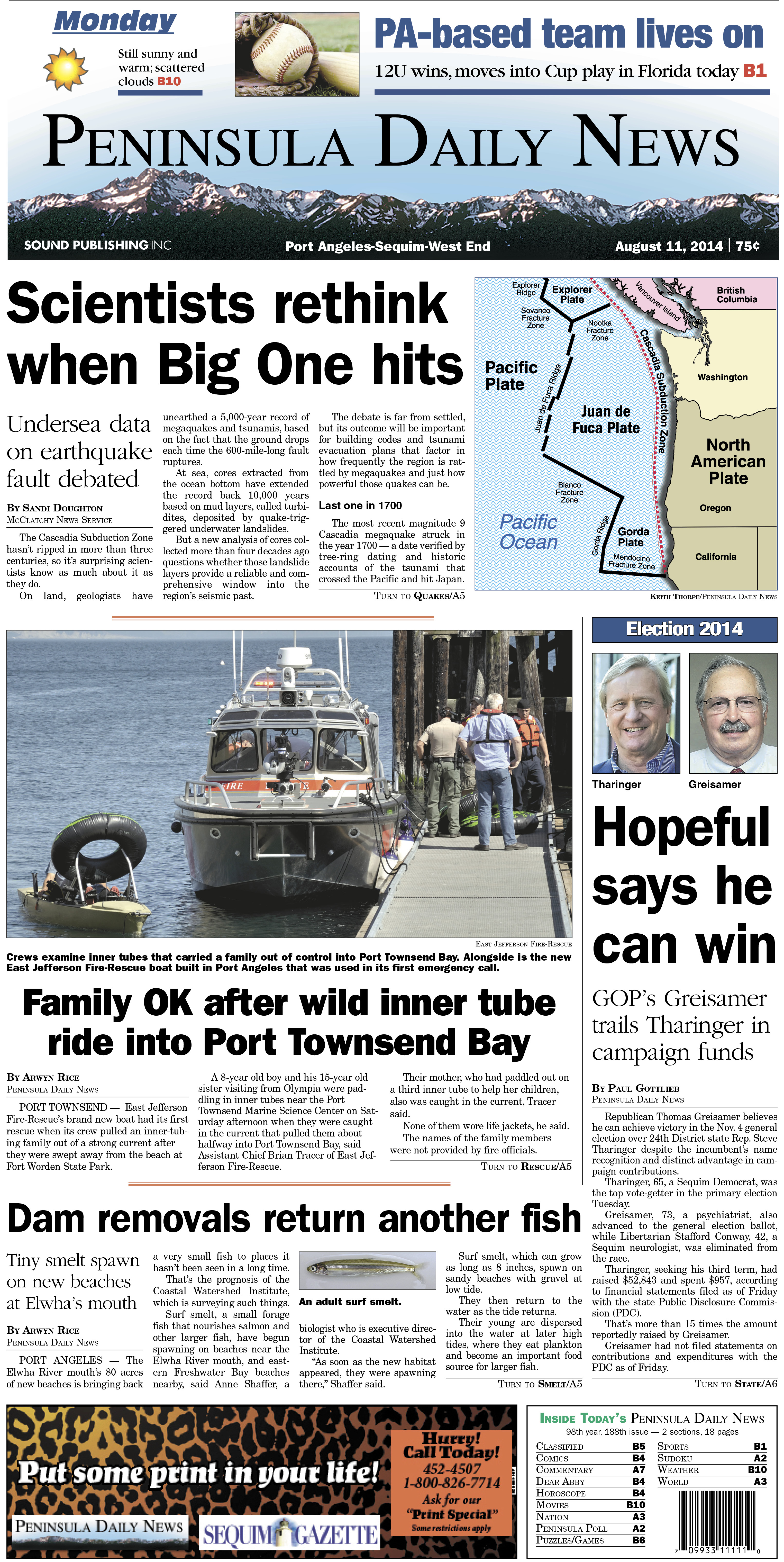 PDN's front page for today's Clallam County readers. There's more inside that isn't online!