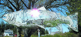The mirrored fish sculpture "ICU" was reported stolen from Chimacum Creek Printing on Aug. 3.
