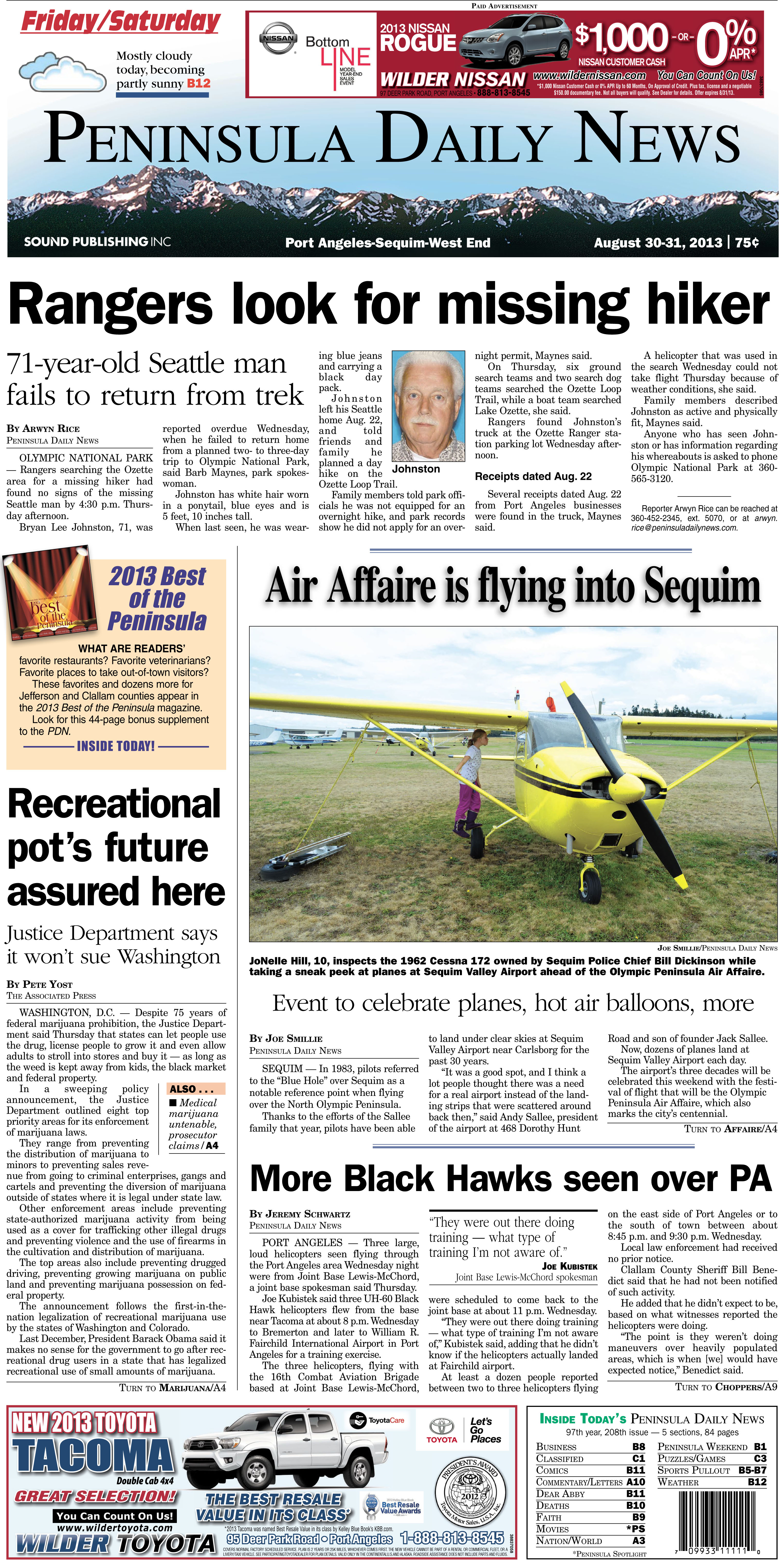 PDN's Friday front page for Clallam County readers. (Click on image to enlarge)