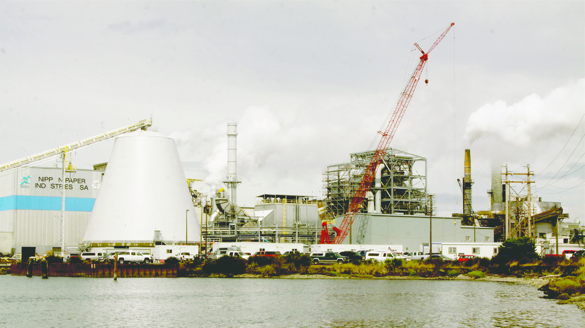 The conical silo of Nippon Paper Industries' new biomass cogeneration plant has quickly become a landmark in Port Angeles. Dave Logan/for Peninsula Daily News