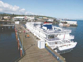 The American Spirit at City Pier in Port Angeles last April. Peninsula Daily News
