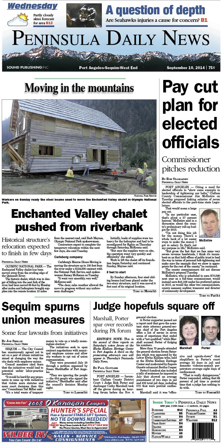 PDN's front page for today's Clallam County readers. There's more inside that isn't online!