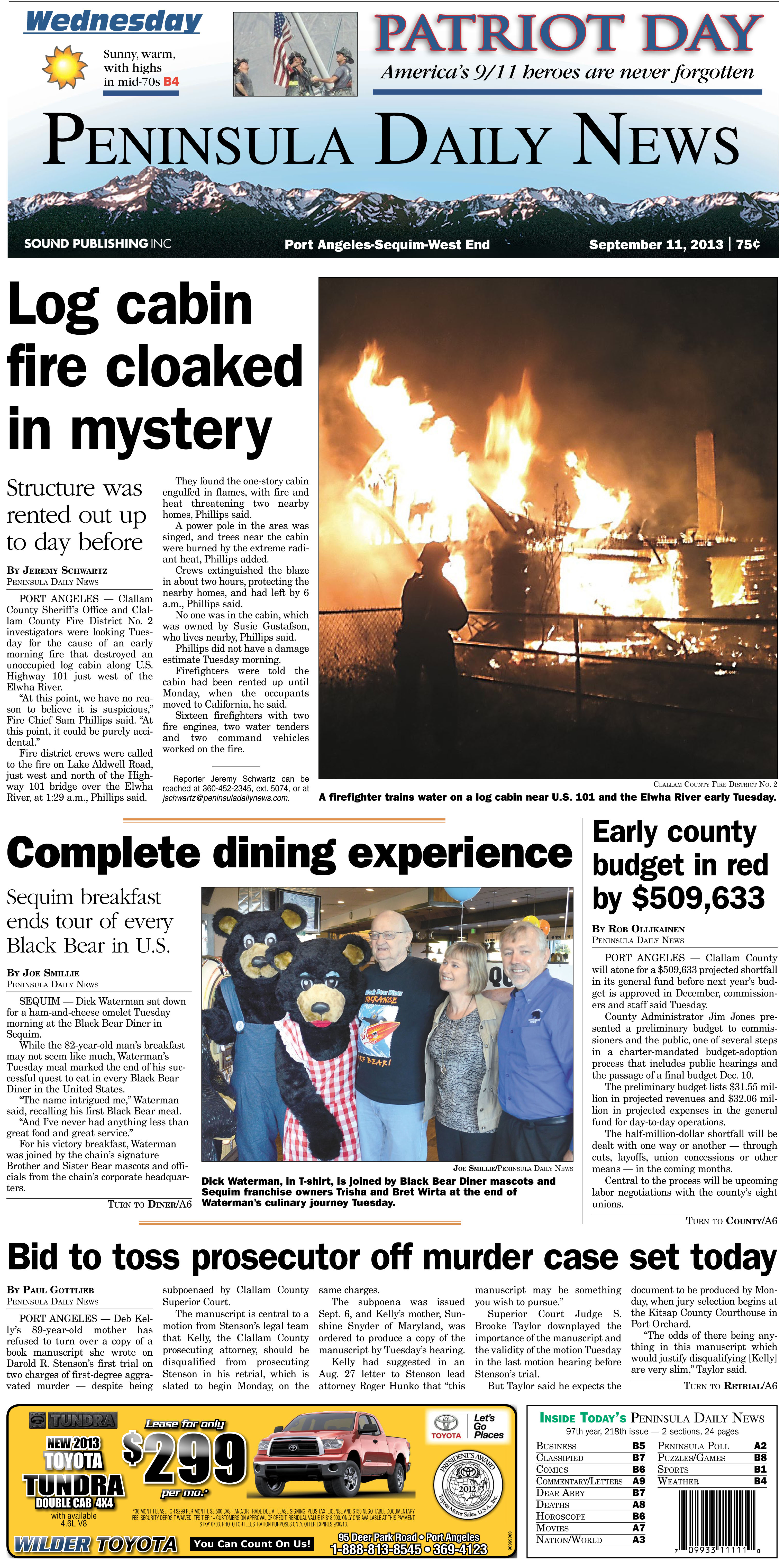 Wednesday's Page 1 from our Clallam County edition. (Click on image to enlarge)