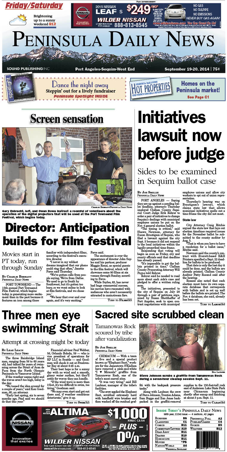 PDN's front page for today's Clallam County readers. There's more inside that isn't online!