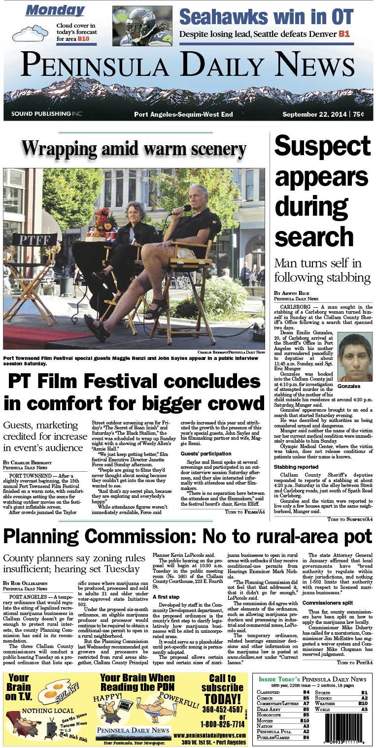 PDN's front page for today's Clallam County readers. There's more inside that isn't online!