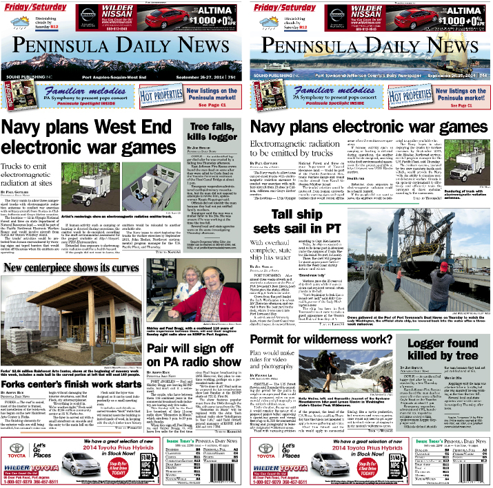PDN's front pages are tailored for Clallam County and Jefferson County readers. Here are the Friday/Saturday Clallam front page