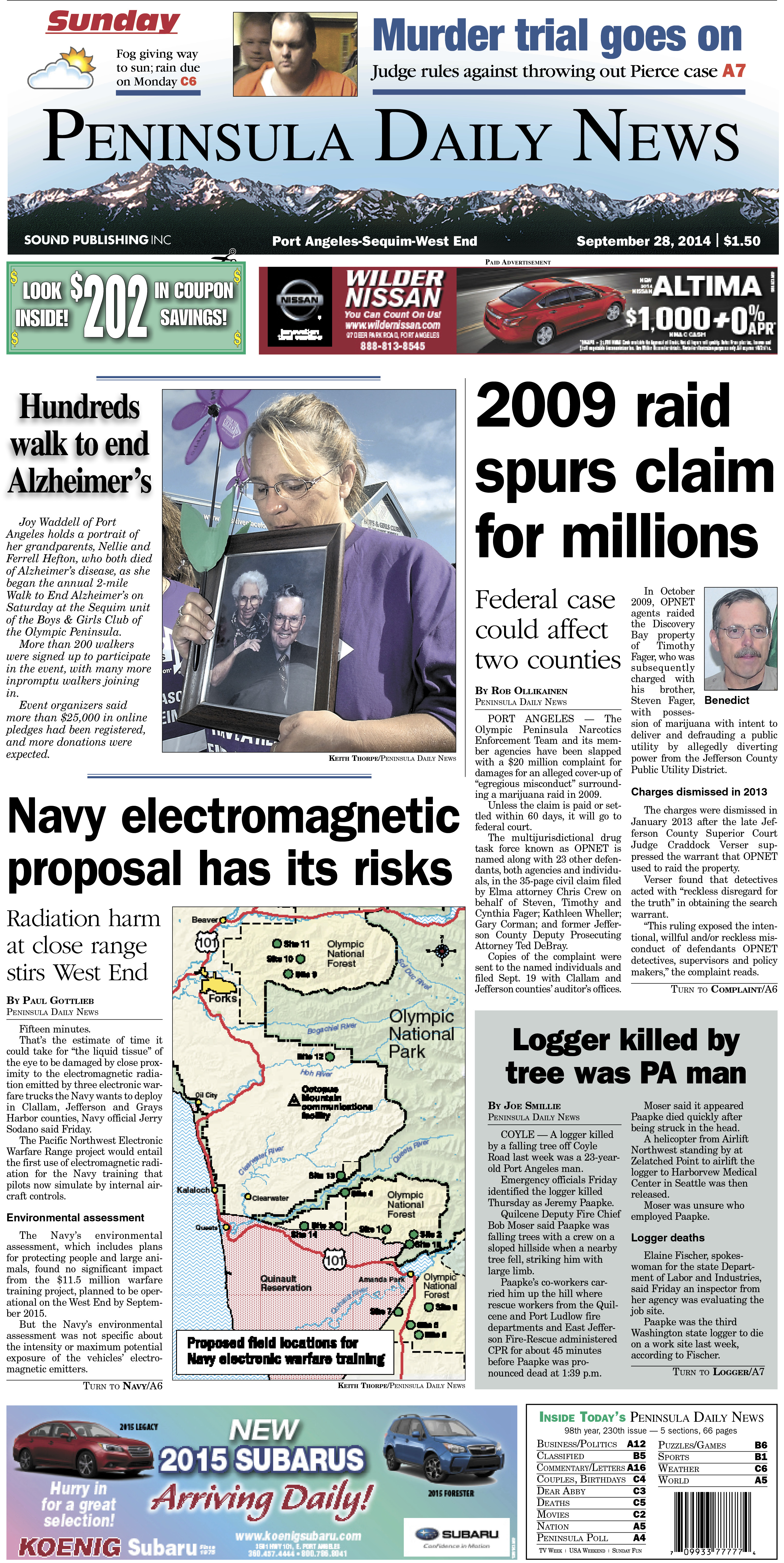 Here is today's Clallam County edition front page. There's more inside that isn't online!