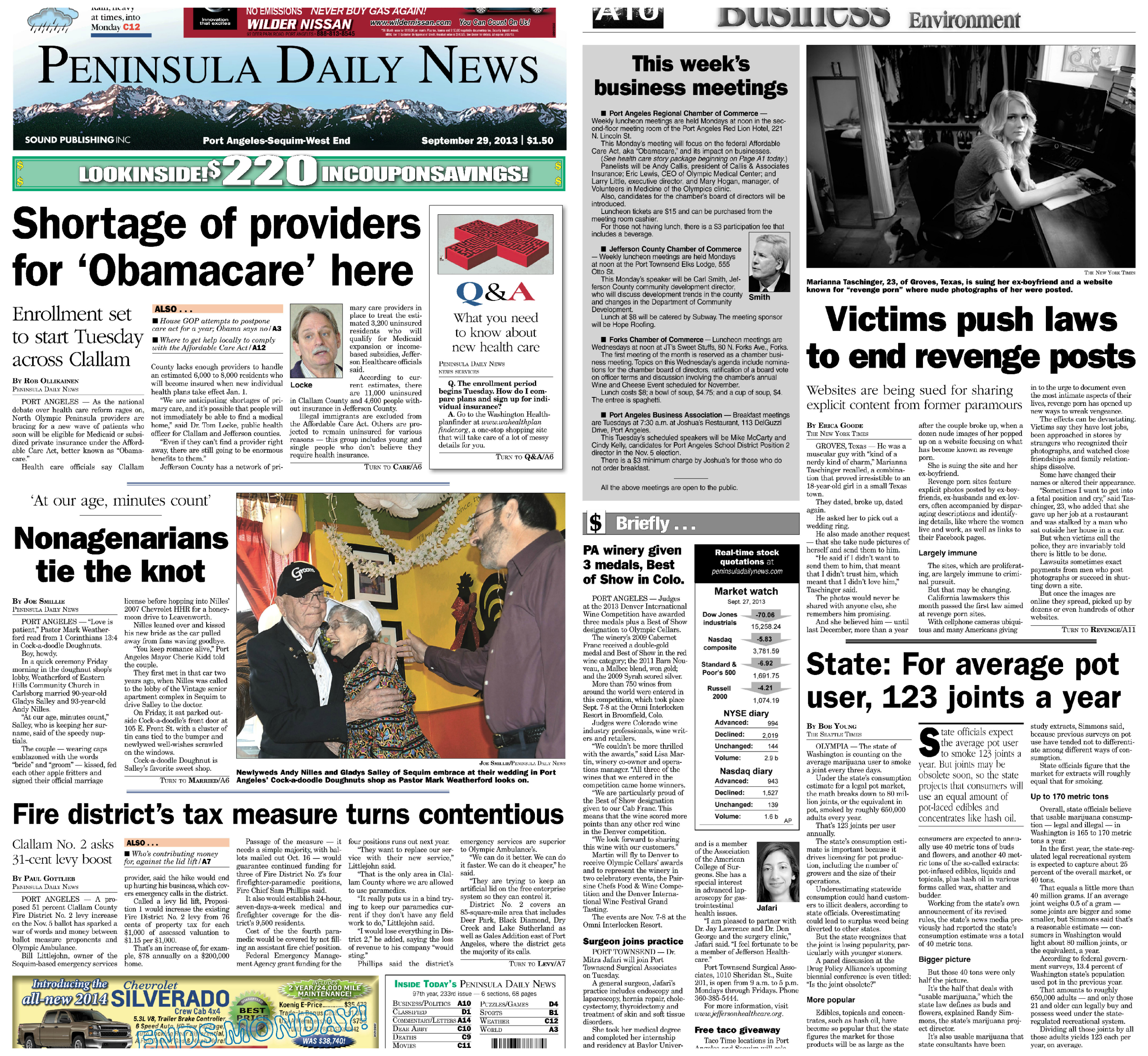 Today's PDN for our Clallam County readers. Jefferson County readers have an edition tailored just for them. Also shown: Sunday's business page